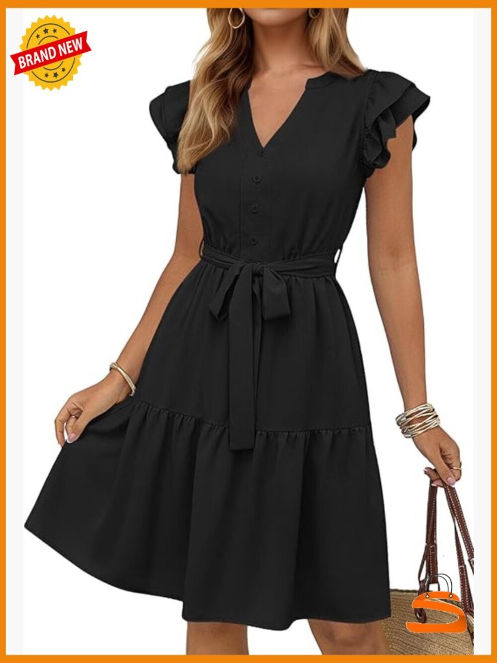 Flutter Sleeve V-Neck Tiered Sundress Knee-Length Flowy